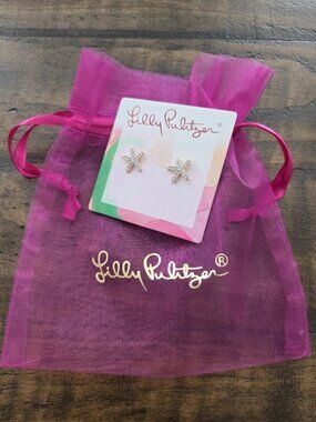 Lilly Pulitzer Earrings Sparkling Starfish Gold Crystal Post Pierced New